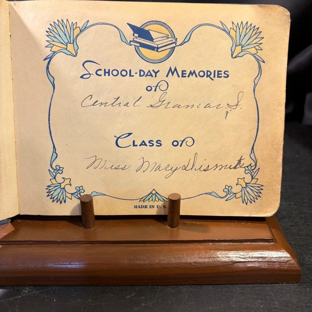 Vintage School Day Memories Autograph Book Blue Suede Central Grammar Ephemera
